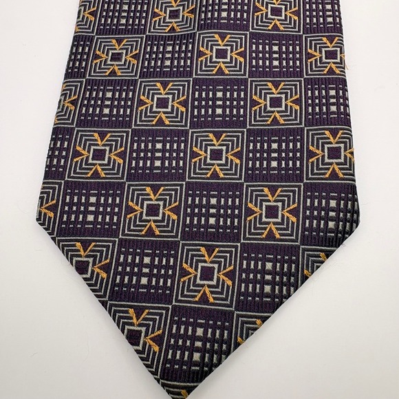 Jos A Bank Mens Silk Tie Lot 2 Purple Geometric Red Floral Medallion Hand Sewn - Picture 3 of 11